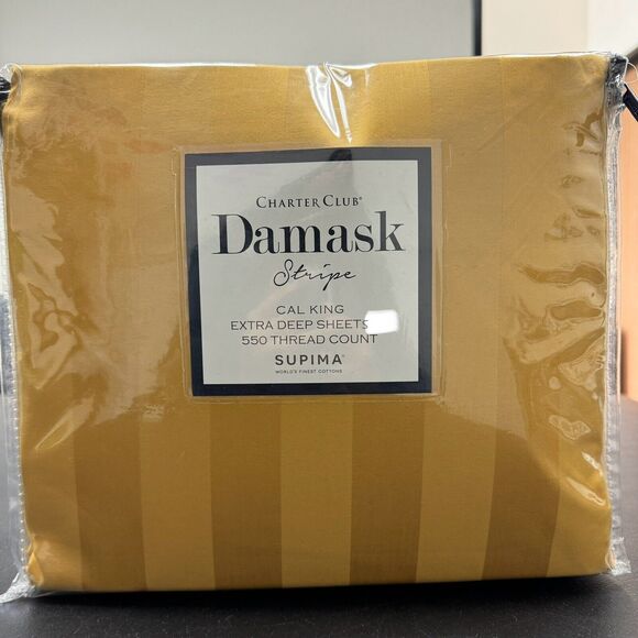 Charter Club Damask Stripe Cal King 2PC 550 Supima Cotton Flat + Fitted Sheets - Picture 1 of 5